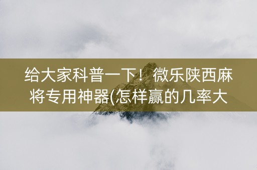 给大家科普一下！微乐陕西麻将专用神器(怎样赢的几率大)