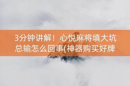 3分钟讲解！心悦麻将填大坑总输怎么回事(神器购买好牌规律)