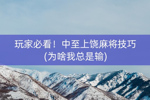 玩家必看！中至上饶麻将技巧(为啥我总是输)