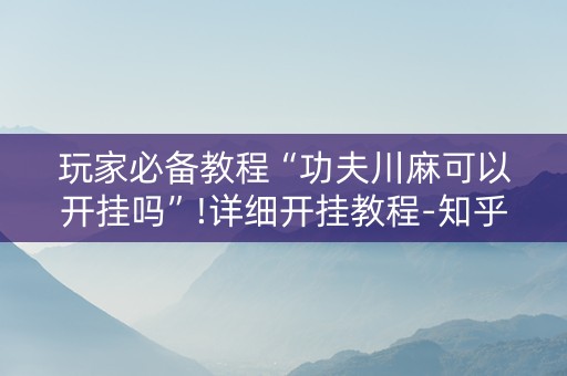 玩家必备教程“功夫川麻可以开挂吗”!详细开挂教程-知乎