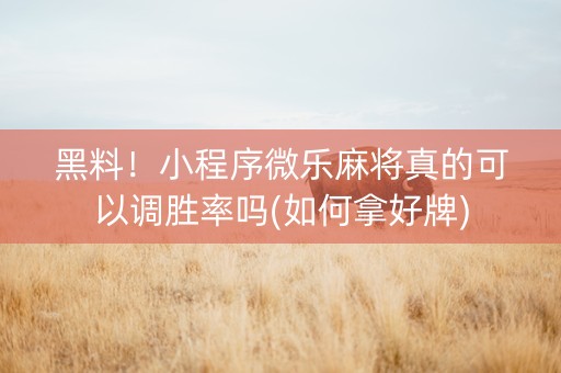 黑料！小程序微乐麻将真的可以调胜率吗(如何拿好牌)